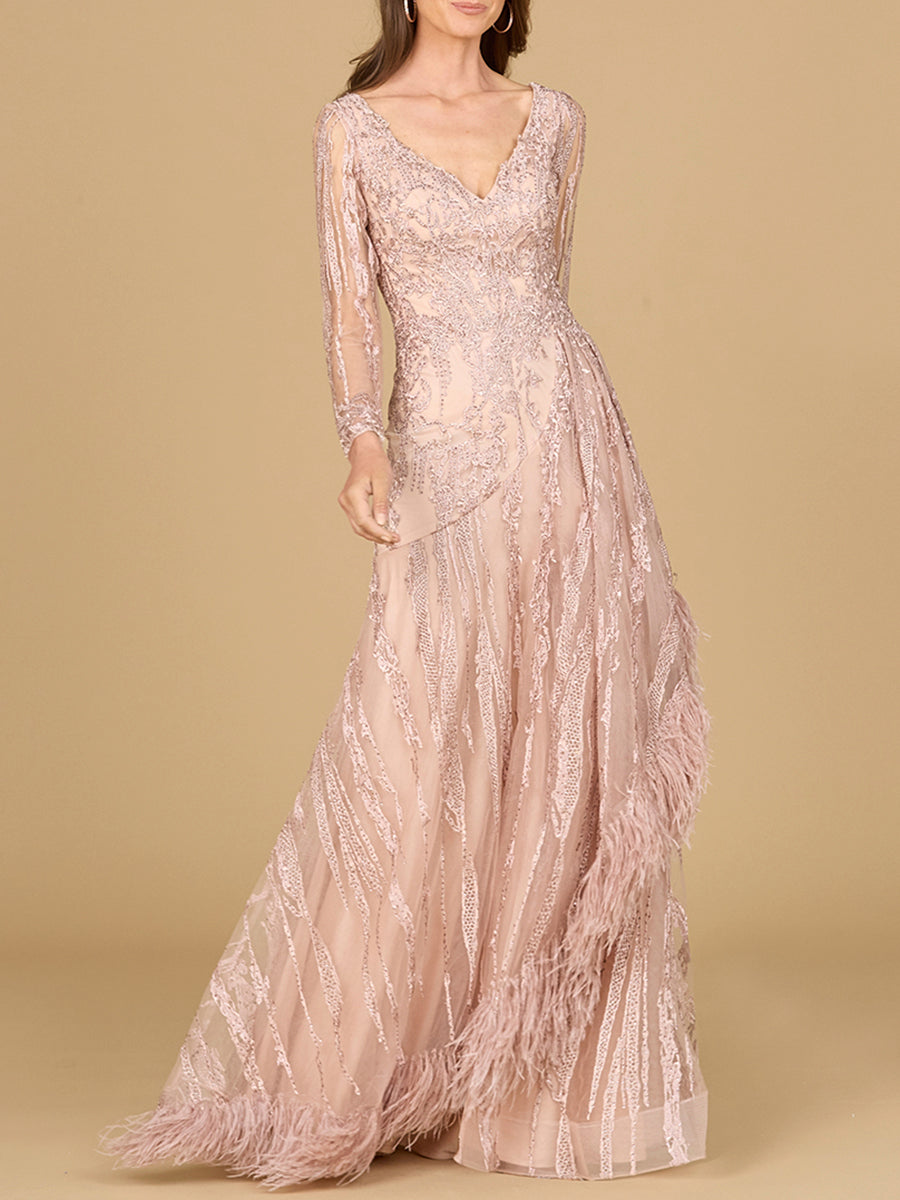 Lara Dresses 29133 A Line Long Sleeve Formal Beaded Evening Dress