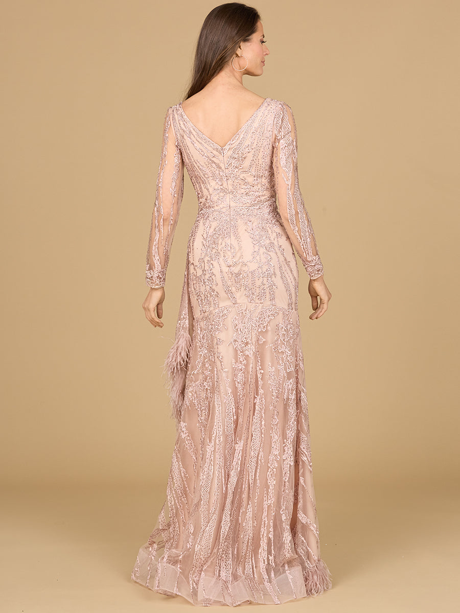 Lara Dresses 29133 A Line Long Sleeve Formal Beaded Evening Dress