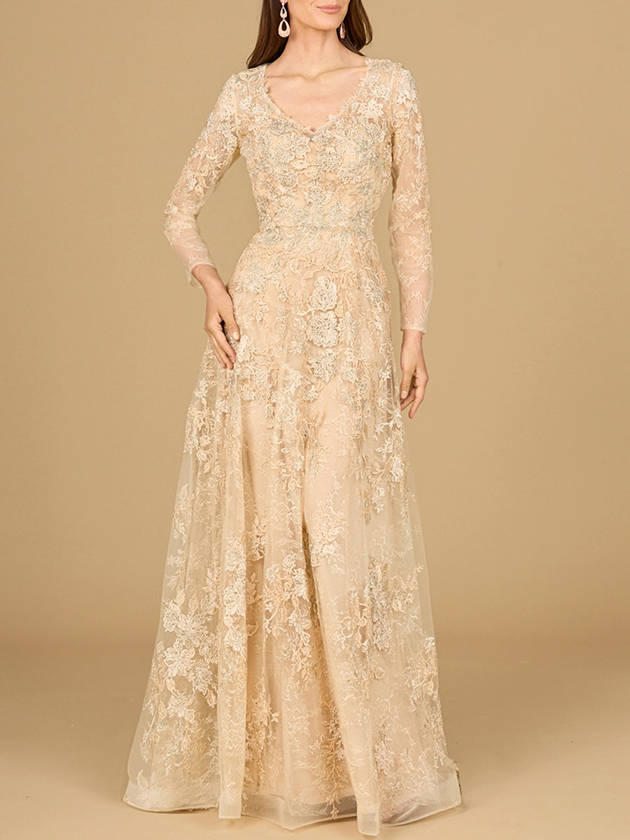 Lara Dresses 29135 Long Sleeve A Line Formal Lace Dress