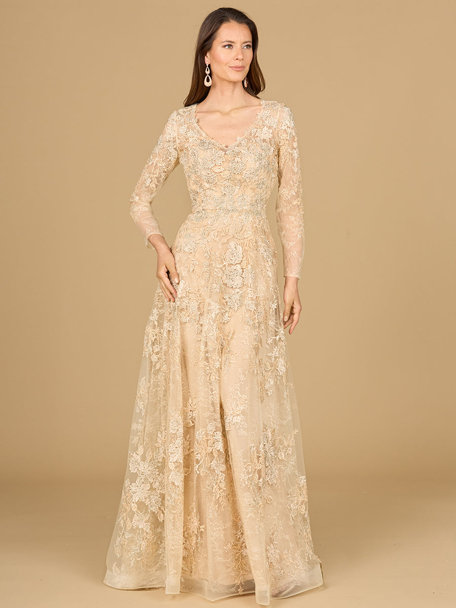 Lara Dresses 29135 Long Sleeve A Line Formal Lace Dress