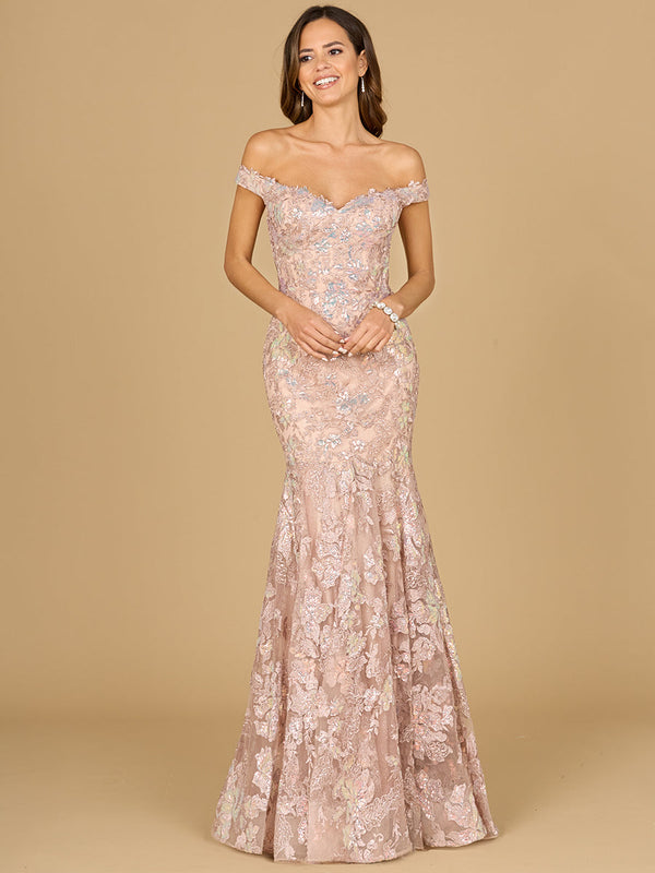 Lara Dresses 29136 Long Floral Lace Formal Pattern Prom Dress
