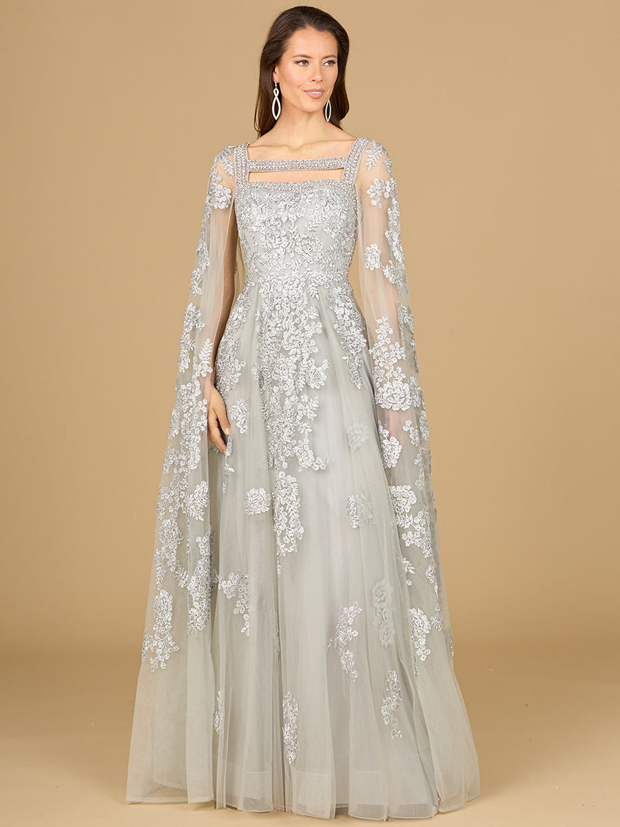 Lara Dresses 29138 Long Cape Formal Mother of the Bride Lace Dress