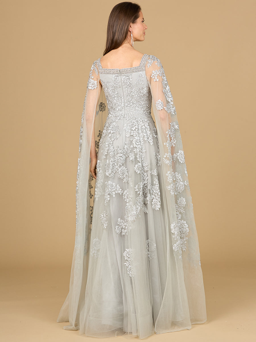 Mother of the Bride Dresses Long Cape Formal Mother of the Bride Lace Dress Silver 