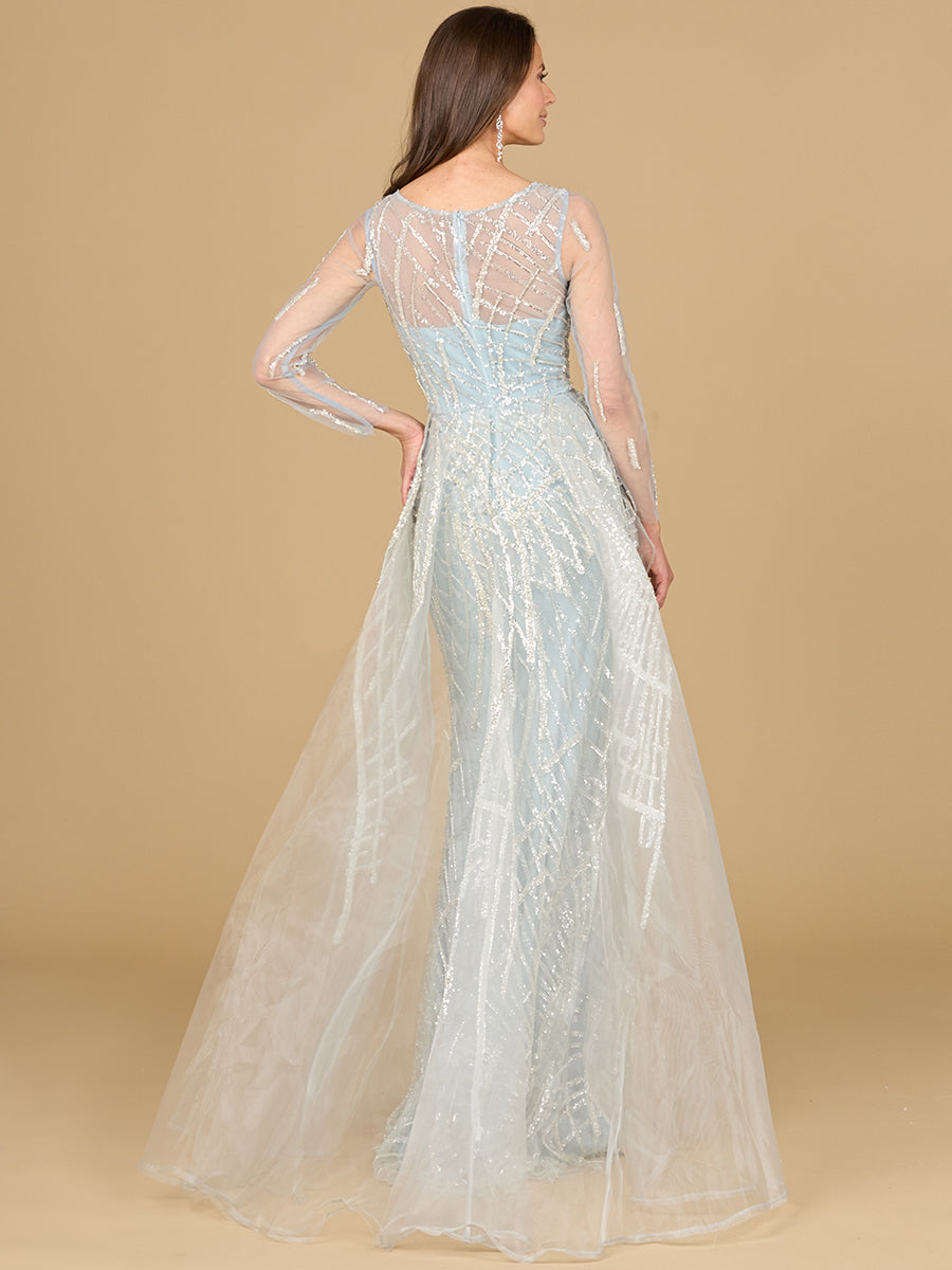 Formal Dresses Beaded Long Sleeve Formal Overskirt Dress Frost