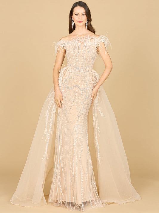 Formal Dresses Long Formal Beaded Overskirt Evening Dress Champagne