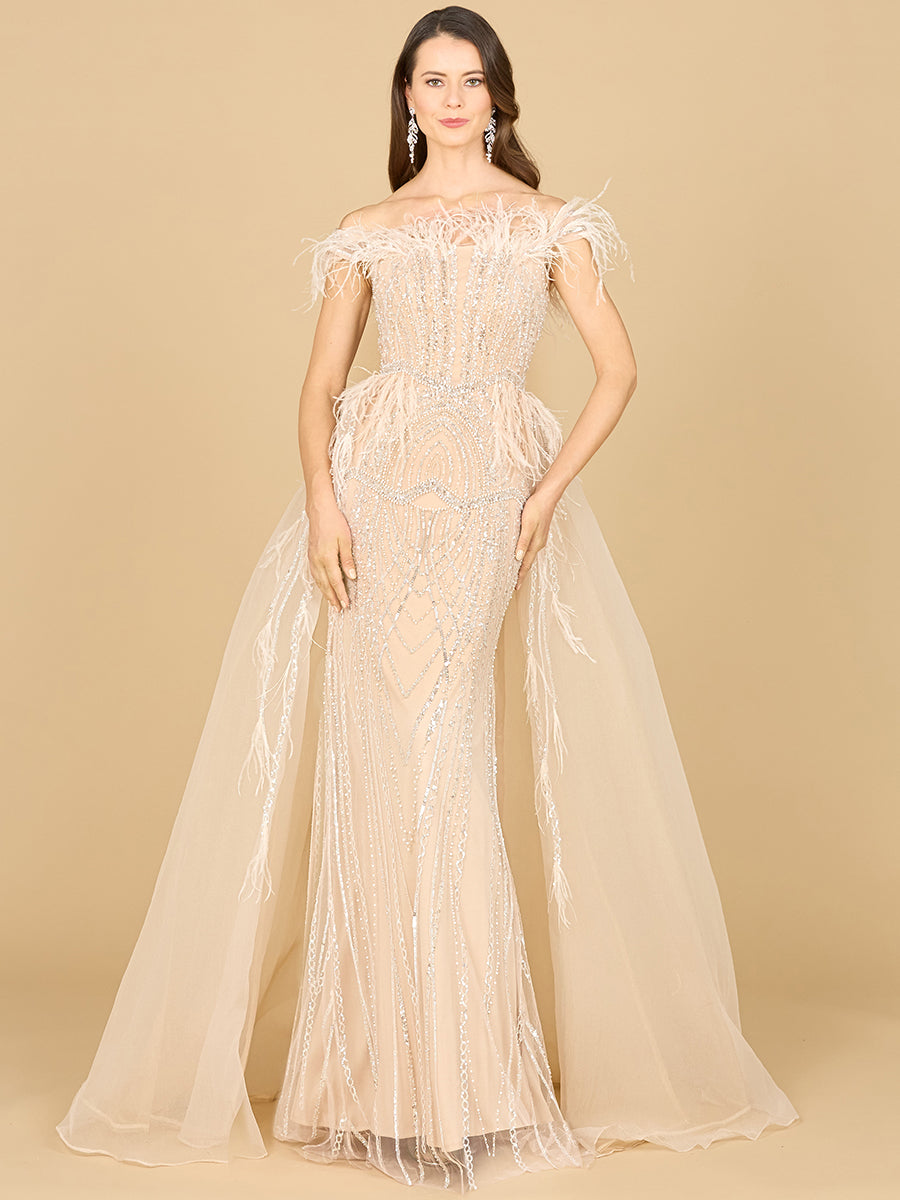 Formal Dresses Long Formal Beaded Overskirt Evening Dress Champagne