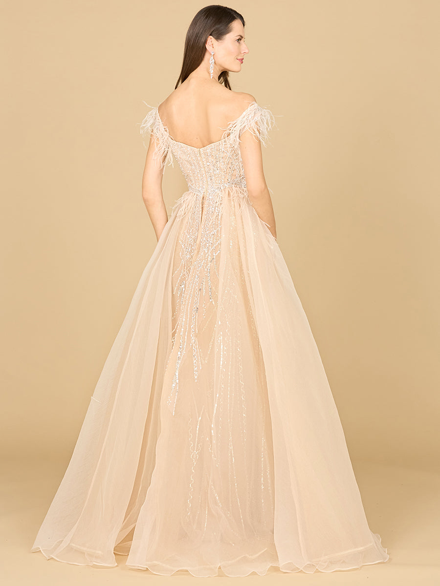 Formal Dresses Long Formal Beaded Overskirt Evening Dress Champagne
