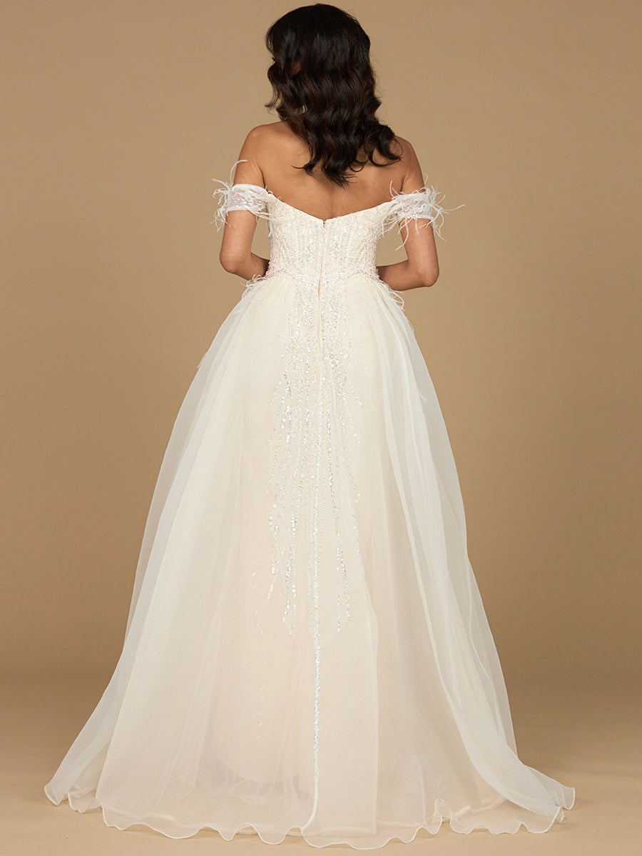 Wedding Dresses Beaded Feather Long Fitted Overskirt Wedding Dress Ivory