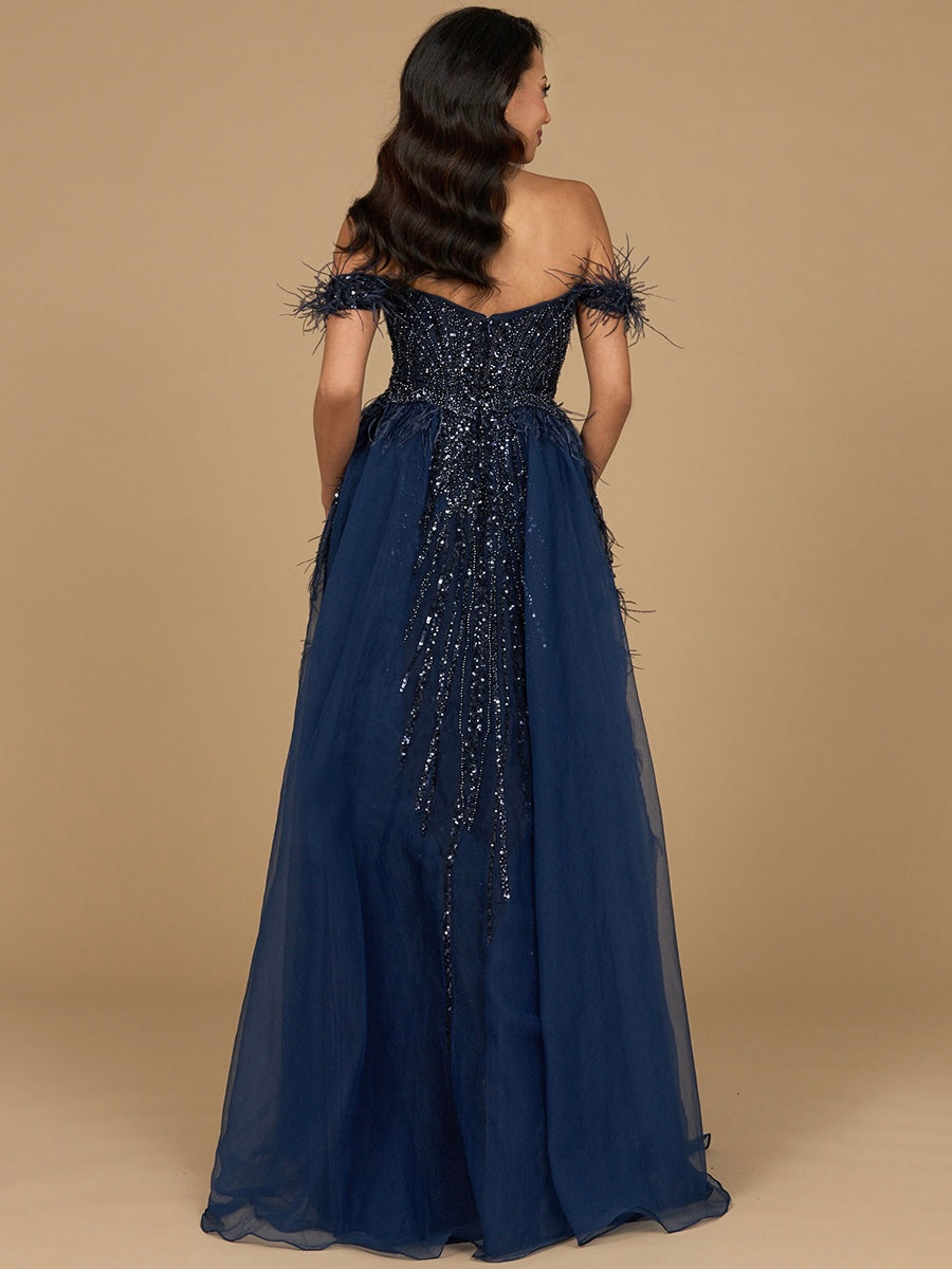 Formal Dresses Long Formal Beaded Overskirt Evening Dress Navy