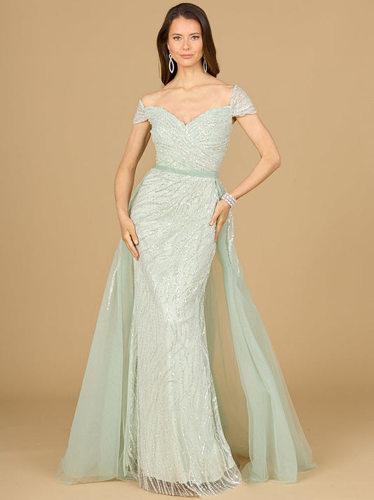 Formal Dresses Beaded Long Formal Overskirt Evening Dress Dusty Sage