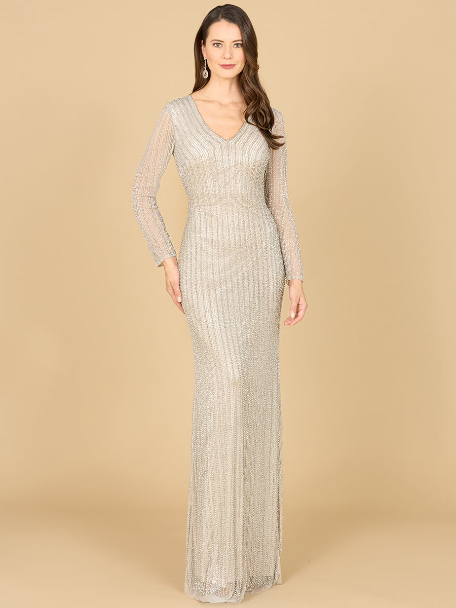 Mother of the Bride Dresses Long Sleeve Mother of the Bride Beaded Formal Dress Silver