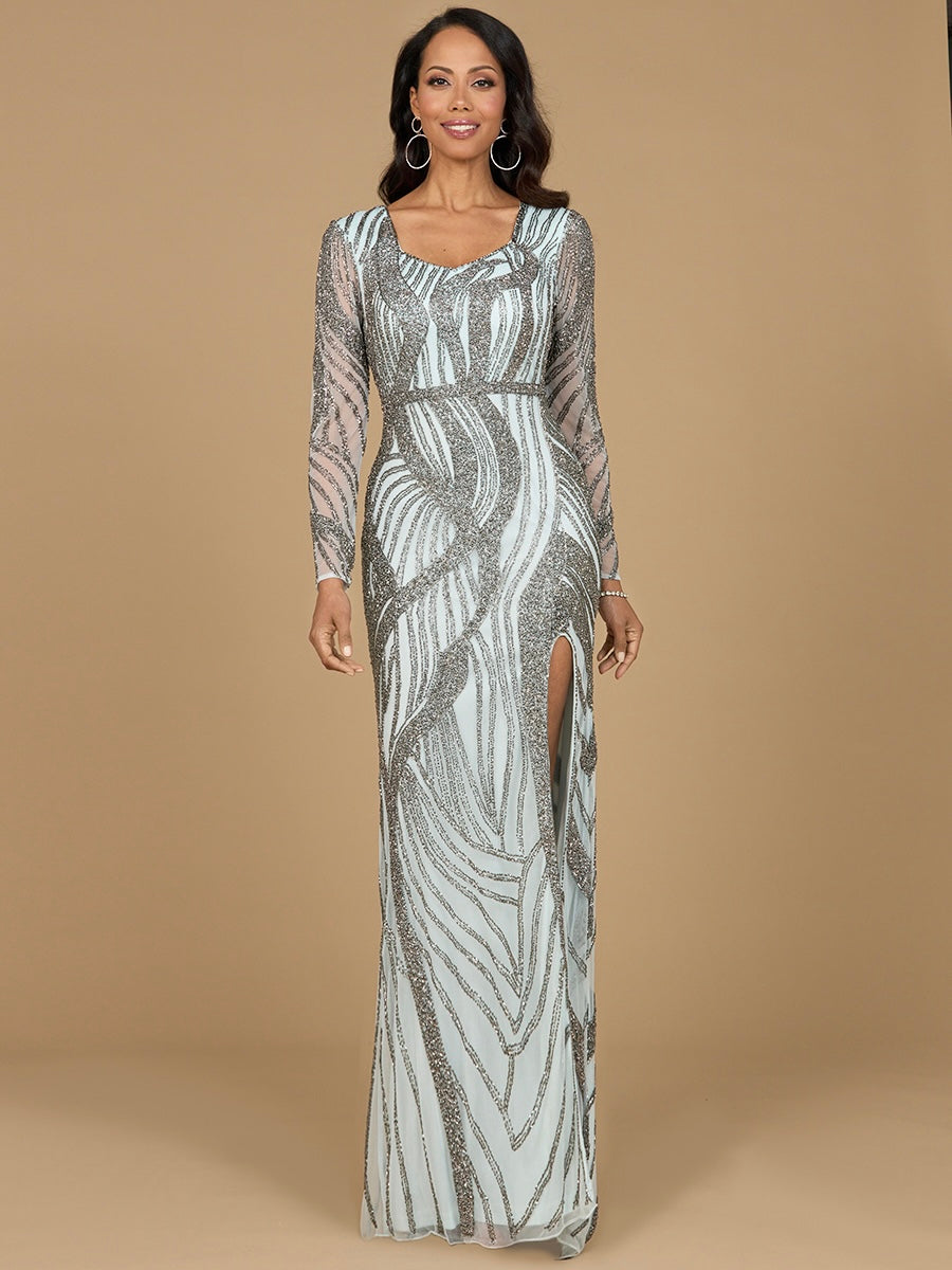 Formal  Dresses Beaded Long Sleeve Formal Evening Dress Blue Mercury