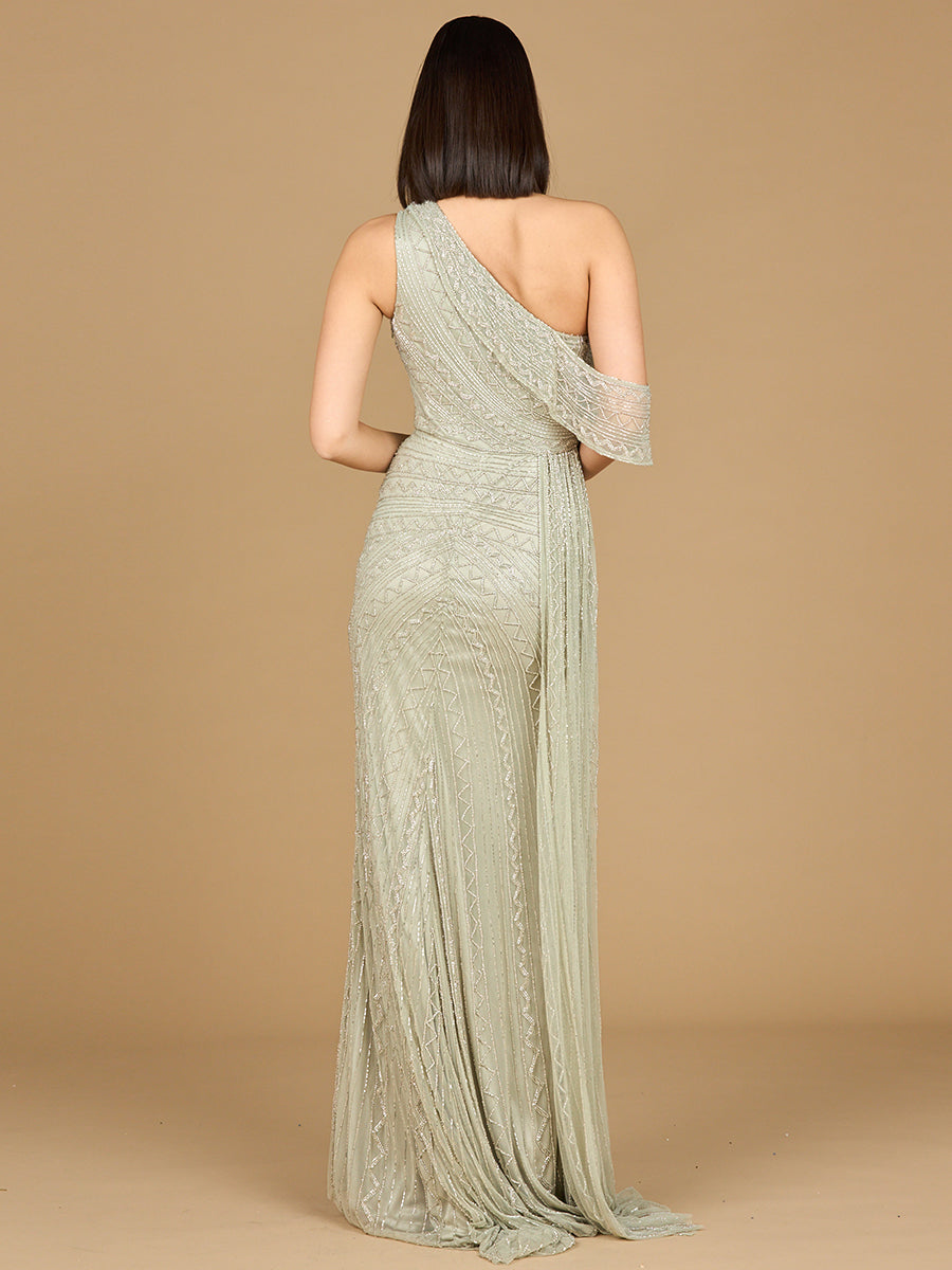 Formal Dresses Long Beaded Formal Glitter Evening Gown Dark Sage
