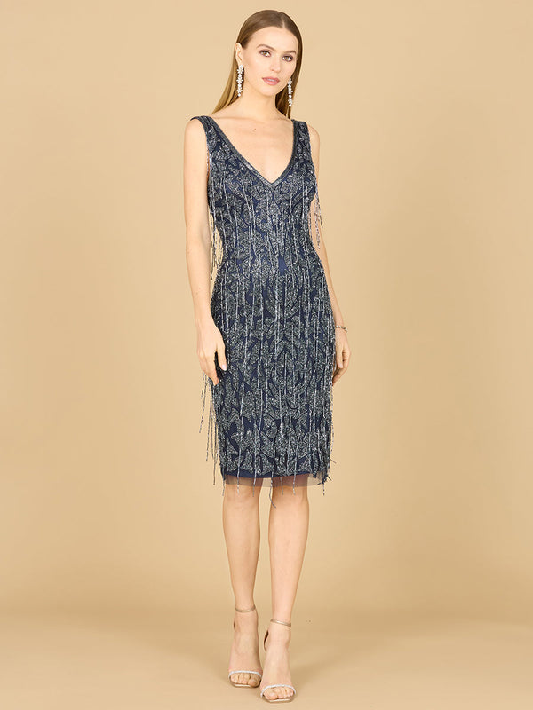 Lara Dresses 29216 Short Fitted Beaded Fringe Cocktail Dress