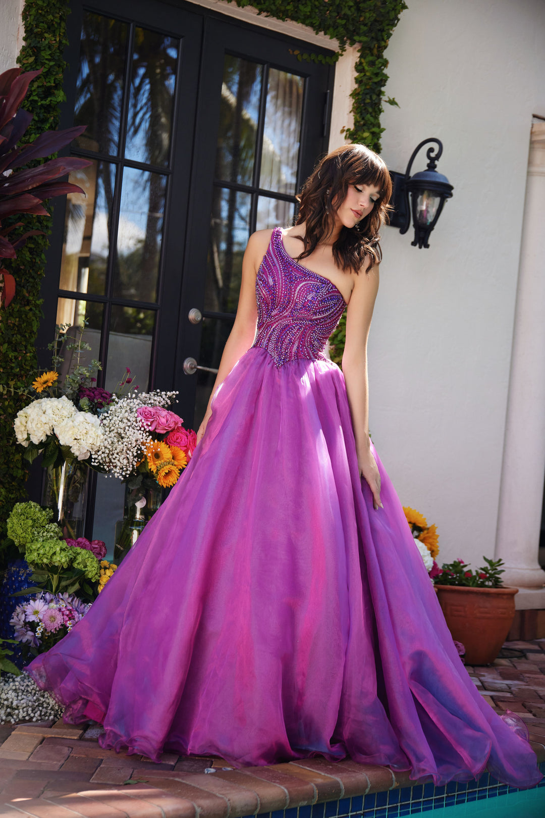 Prom Dresses Beaded A Line Long Formal Prom Dress Magenta