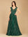 Formal Dresses A Line Long Formal Beaded Evening Dress Dark Green