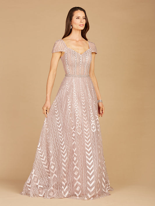 Formal Dresses Long Ball Gown Beaded Lace Evening Gown Antique Rose