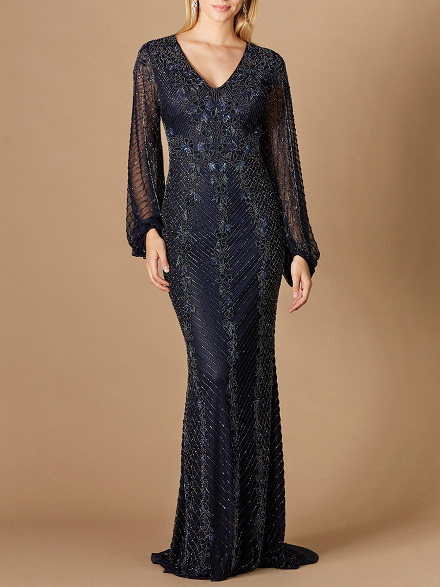 Mother of the Bride Dresses Long Formal Mother of the Bride Beaded Dress Navy