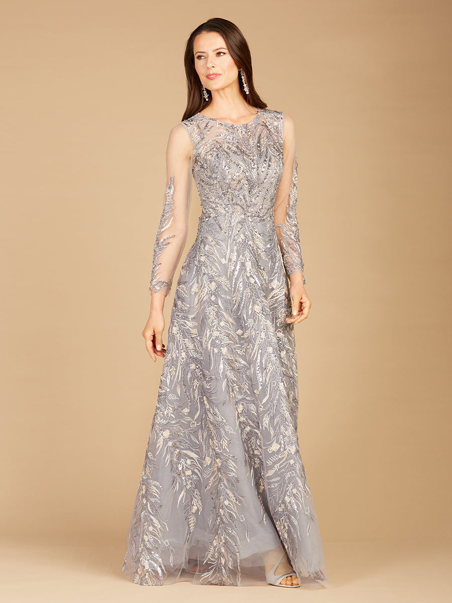 Formal Dresses Beaded Long A Line Formal Lace Evening Dress Steel/Blue