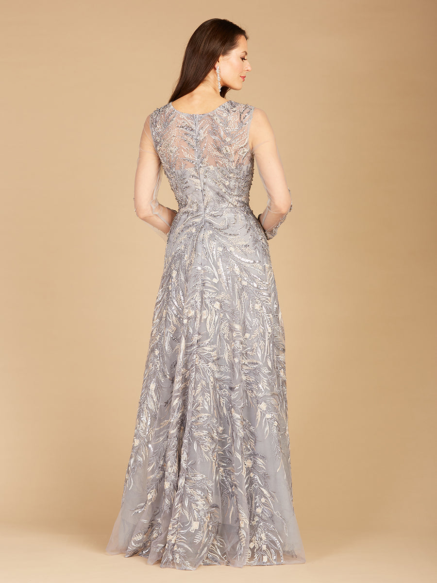 Formal Dresses Beaded Long A Line Formal Lace Evening Dress Steel/Blue