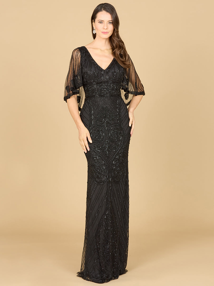 Lara Dresses 29356 Long Cape Sleeve Formal Dress