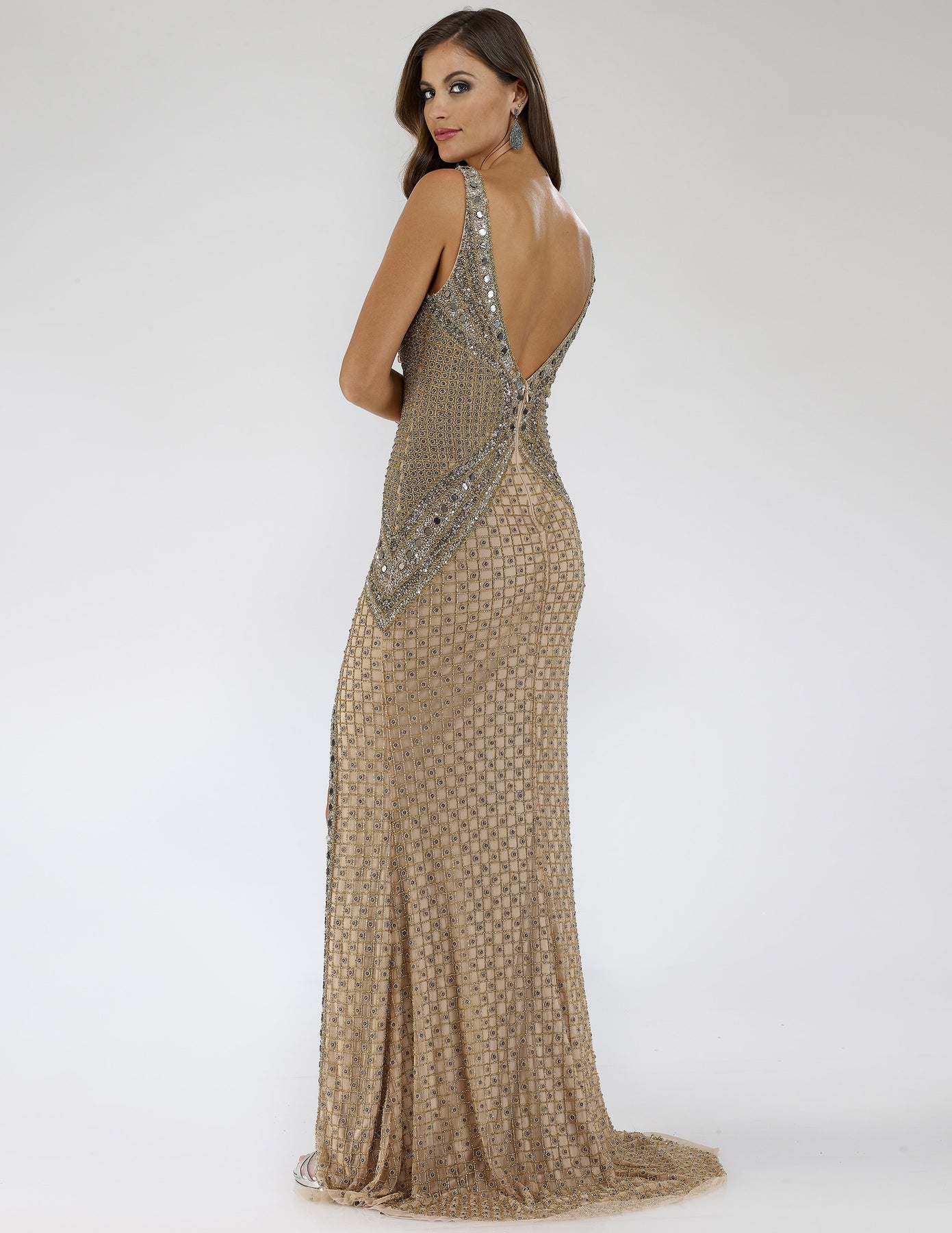 Prom Dresses Beaded High Slit Long Fitted Prom Formal Dress Nude