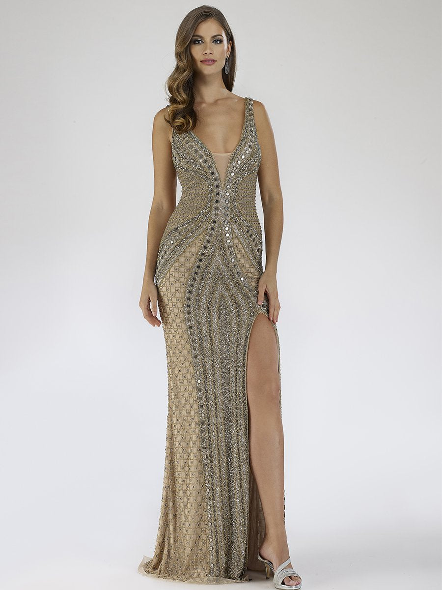 Lara Dresses 29499 Beaded High Slit Long Fitted Prom Formal Dress