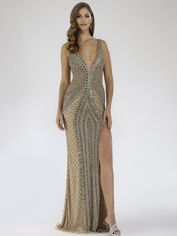 Lara Dresses 29499 Beaded High Slit Long Fitted Prom Formal Dress
