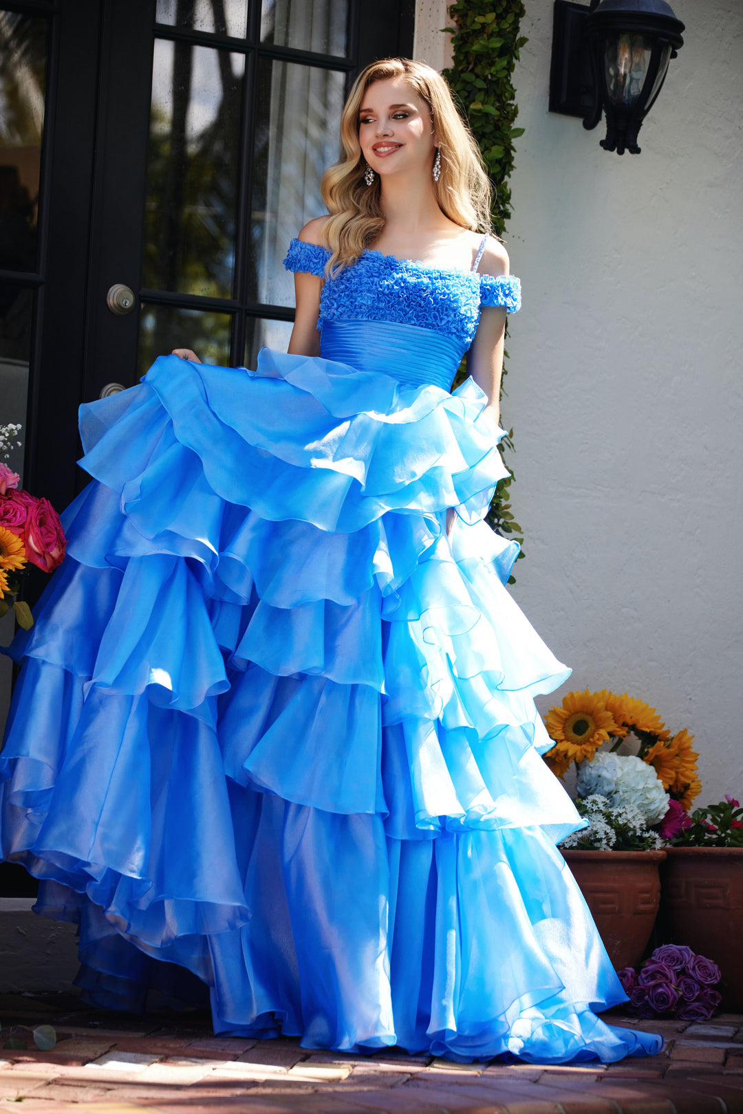 Prom Dresses Long Ruffle A Line Prom Slit Formal Dress Periwinkle