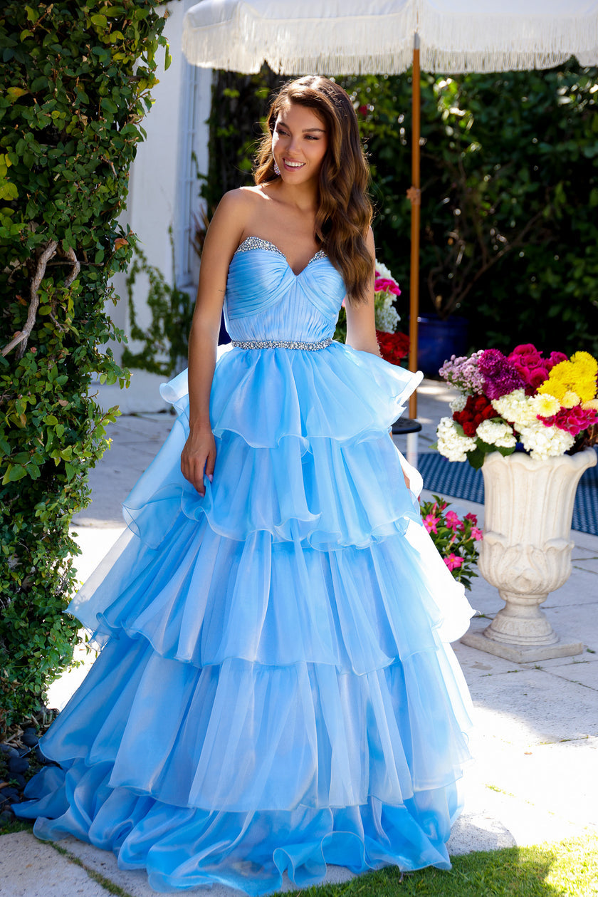 Prom Dresses Long Ruffle Formal Layered Prom Dress Sky Blue
