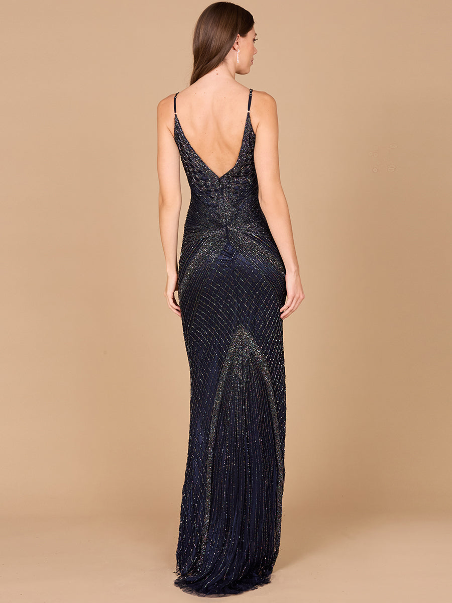 Lara Dresses 29595 Long Fitted Formal Metallic Beaded Prom Dress