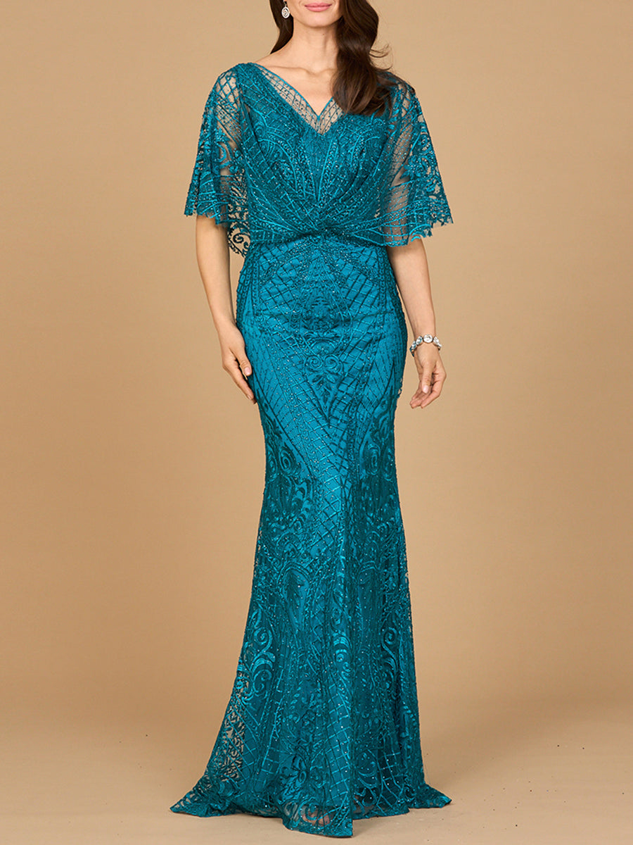 Lara Dresses 29673 Floral Pattern Long Mother of the Bride Lace Dress