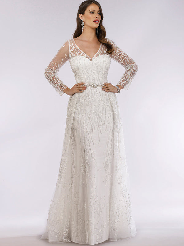 Lara Dresses 29782 Beaded Long Wedding Lace Dress
