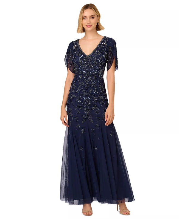 Beaded Petal-Sleeve Mermaid Gown Adrianna Papell AP1E210923