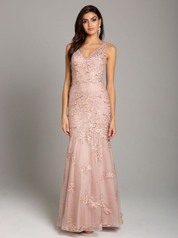 Lara Dresses 29869 Long Formal Floral Lace Applique Evening Dress