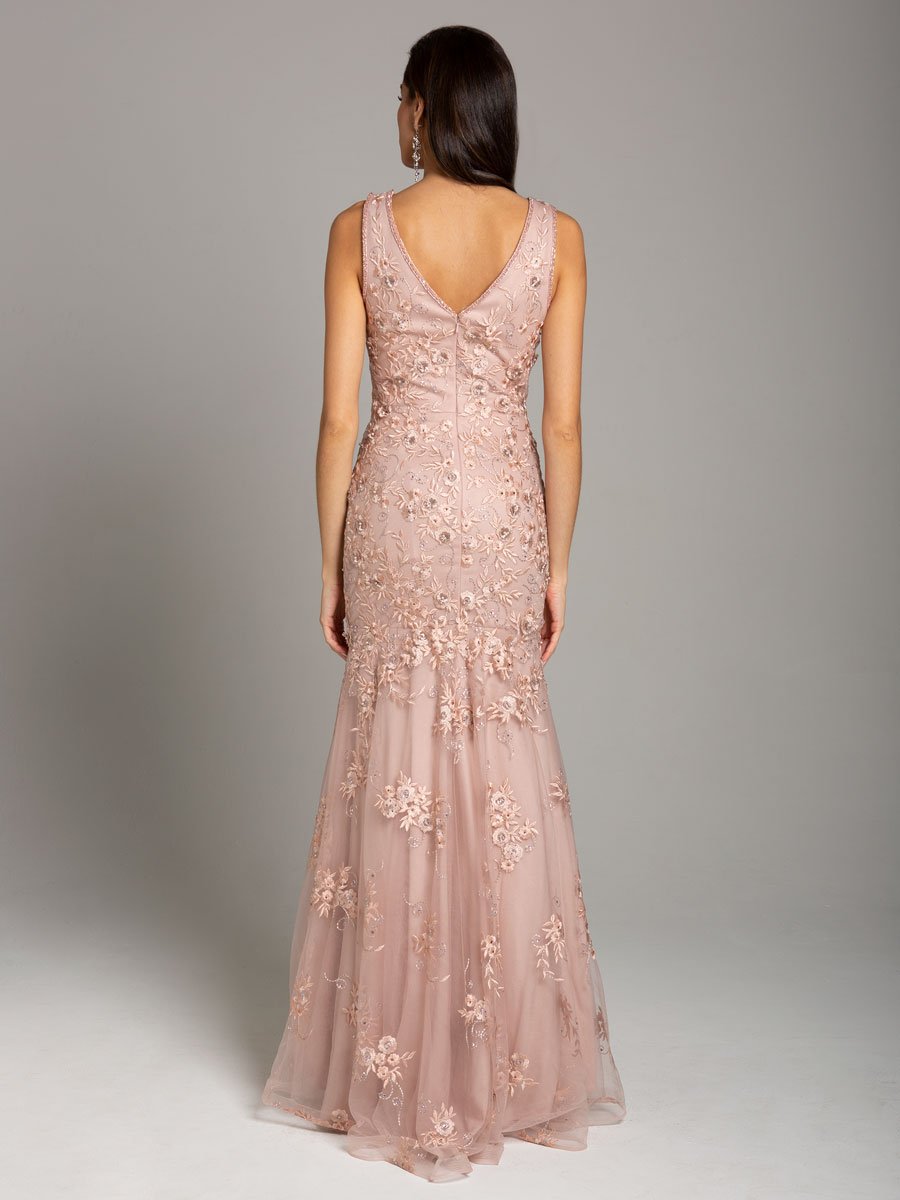 Lara Dresses 29869 Long Formal Floral Lace Applique Evening Dress