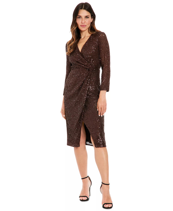 London Times T7184M Midi Wrap Skirt Cocktail Dress