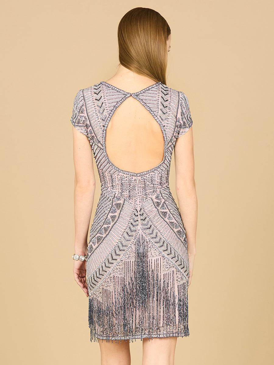 Homecoming Dresses Short Beaded Fringe Mini Cocktail Homecoming Dress Blush
