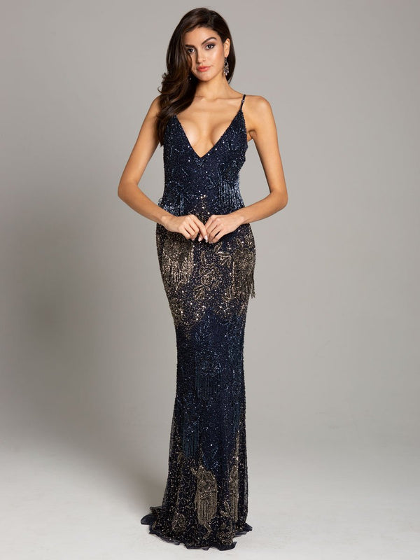 Lara Dresses 29892 Long Formal Beaded Fringe Prom Dress