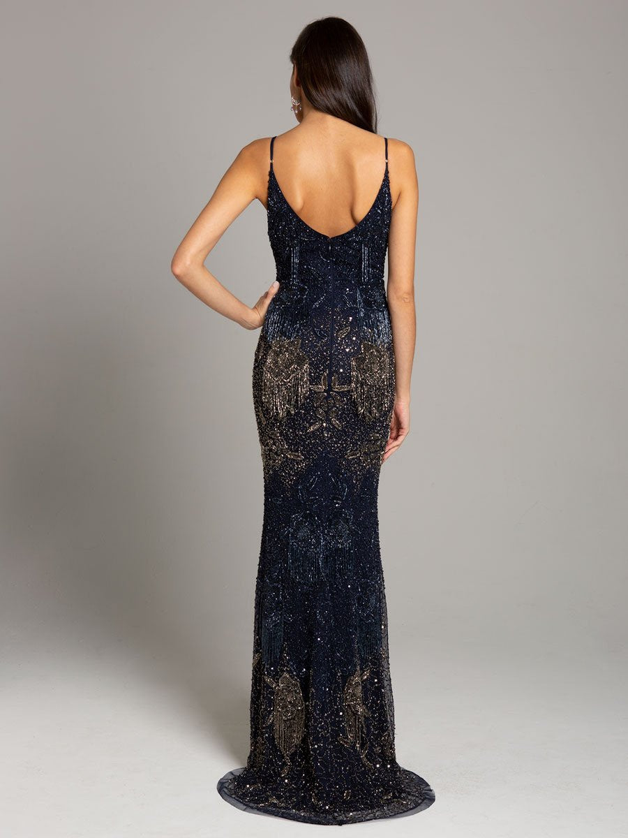 Lara Dresses 29892 Long Formal Beaded Fringe Prom Dress