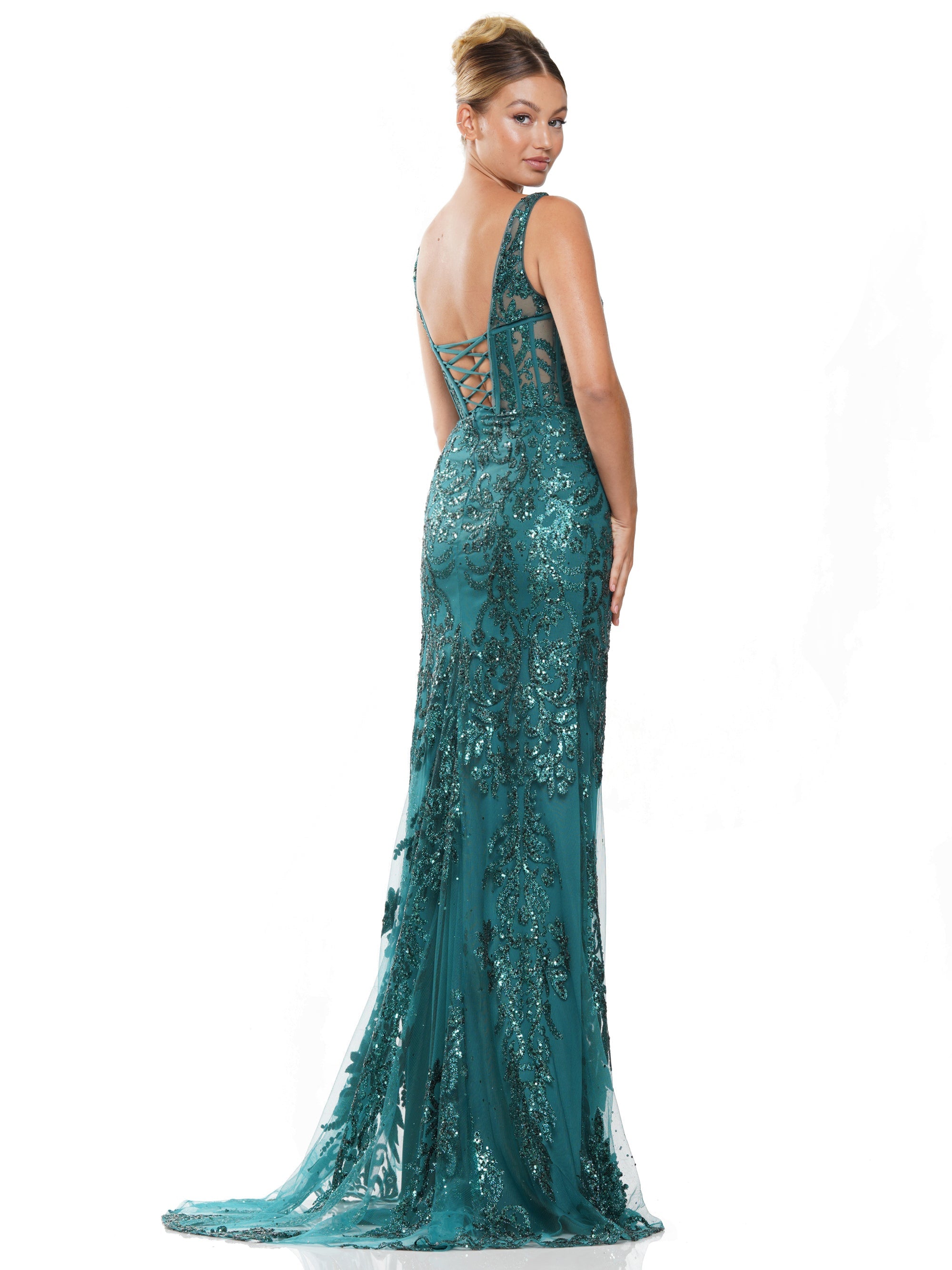 Prom Dresses Long Sleeveless Glitter Prom Dress Deep Green