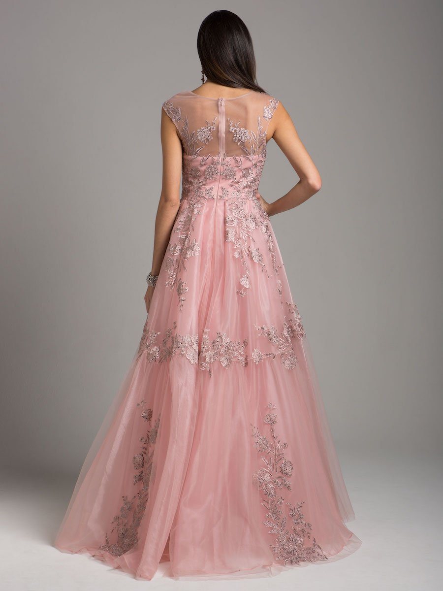 Lara Dresses 29946 Long Floral Applique Ball Gown Overskirt Formal Dress