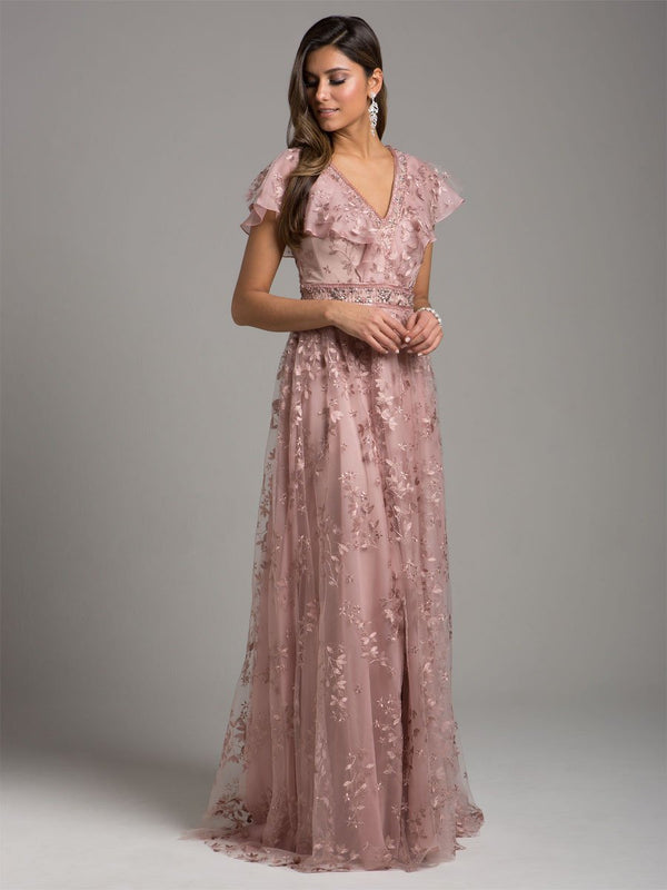 Lara Dresses 29966 A Line Long Lace Floral Applique Formal Evening Dress