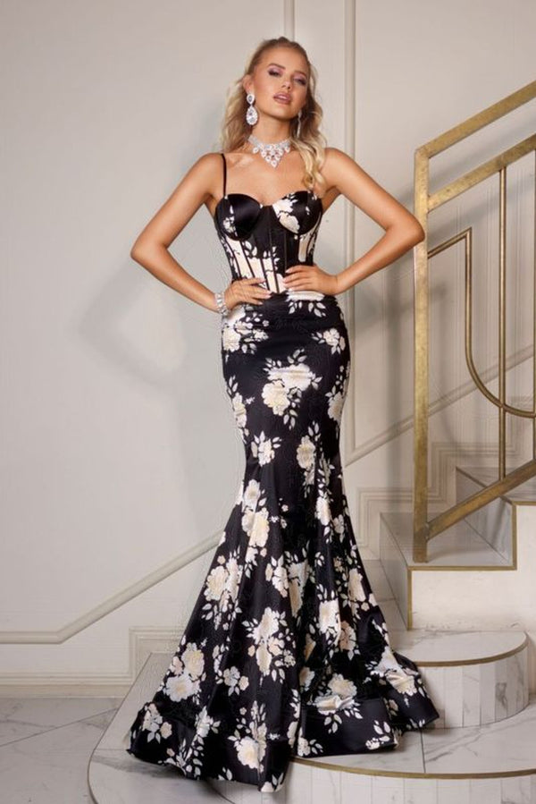 Portia and Scarlett PS26000 Long Mermaid Formal Floral Print Prom Dress