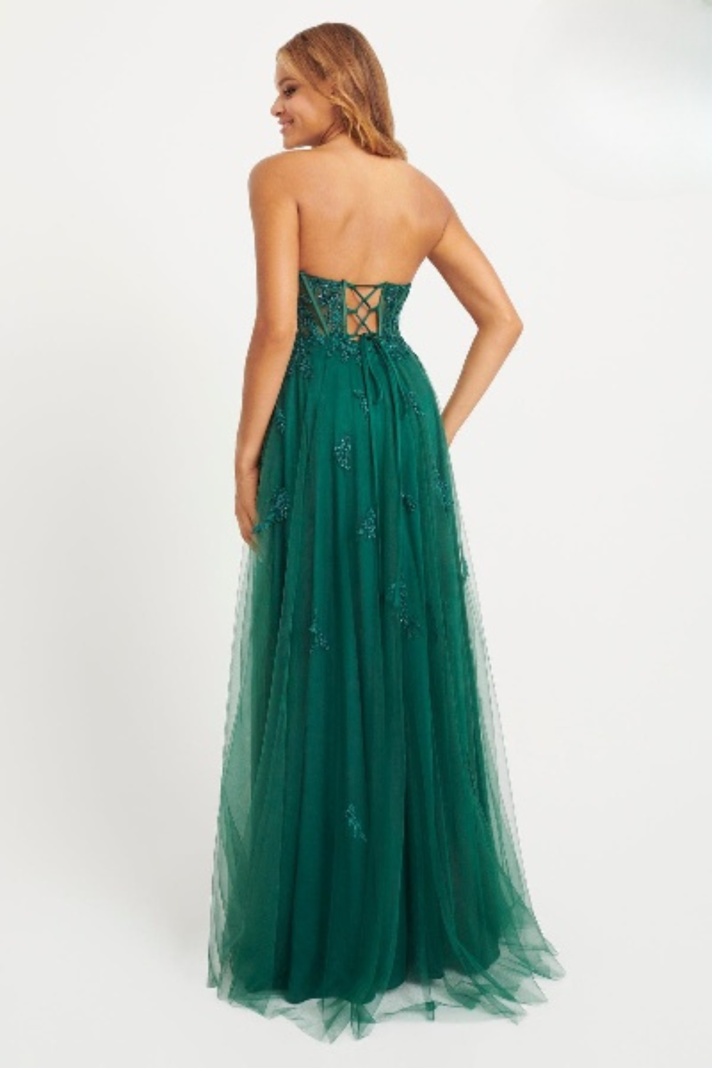 Prom Dresses A Line Beaded Long Formal Lace Prom Dress Forest Green