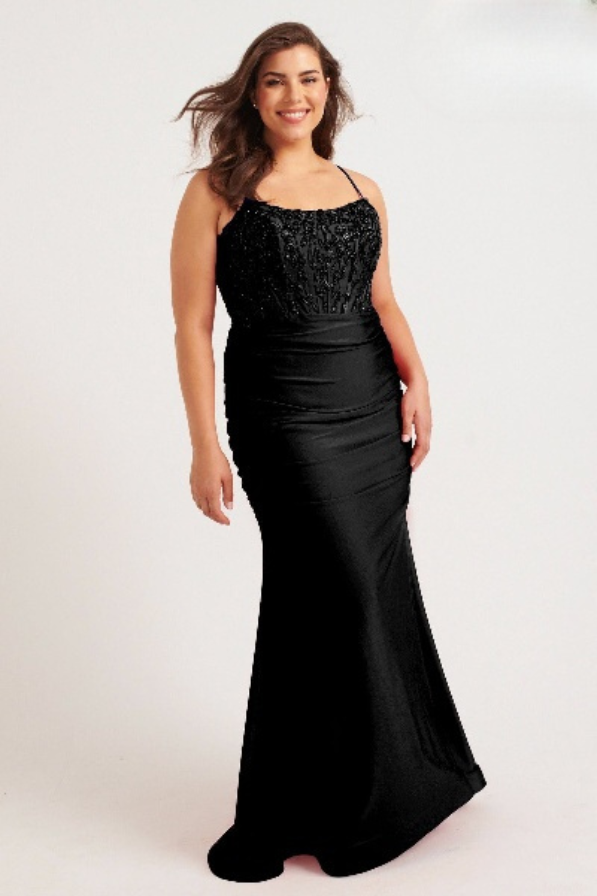 Plus Size Dresses Prom Fitted Long Formal Beaded Corset Plus Size Dress Black