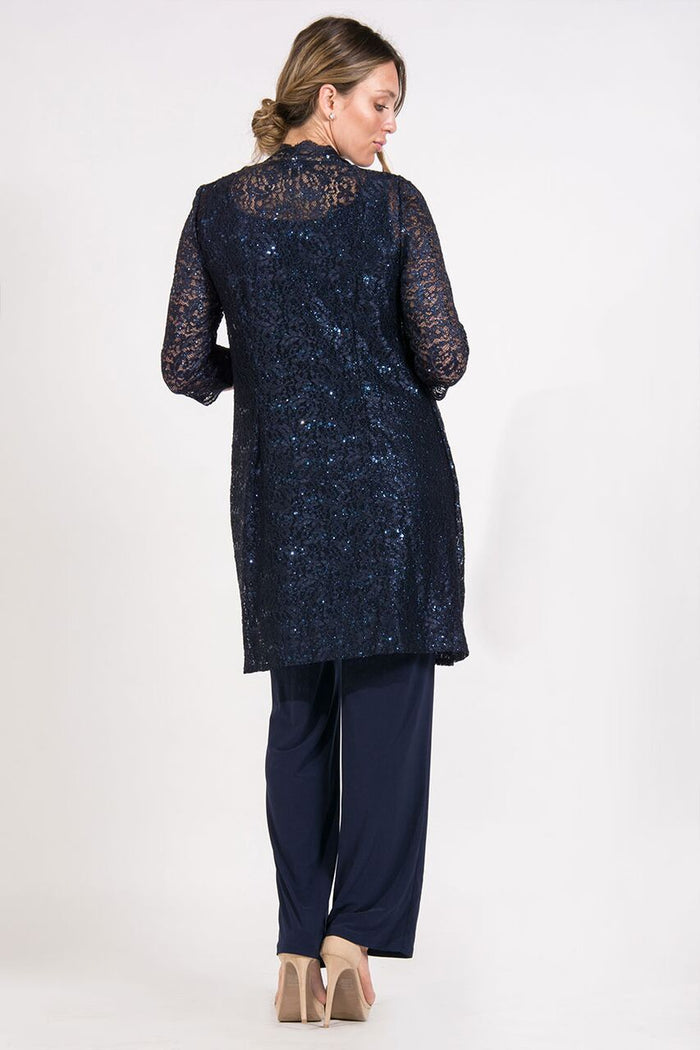 R&M Richards RM1993 Mother of the Bride Long Jacket Pant Suit in Navy