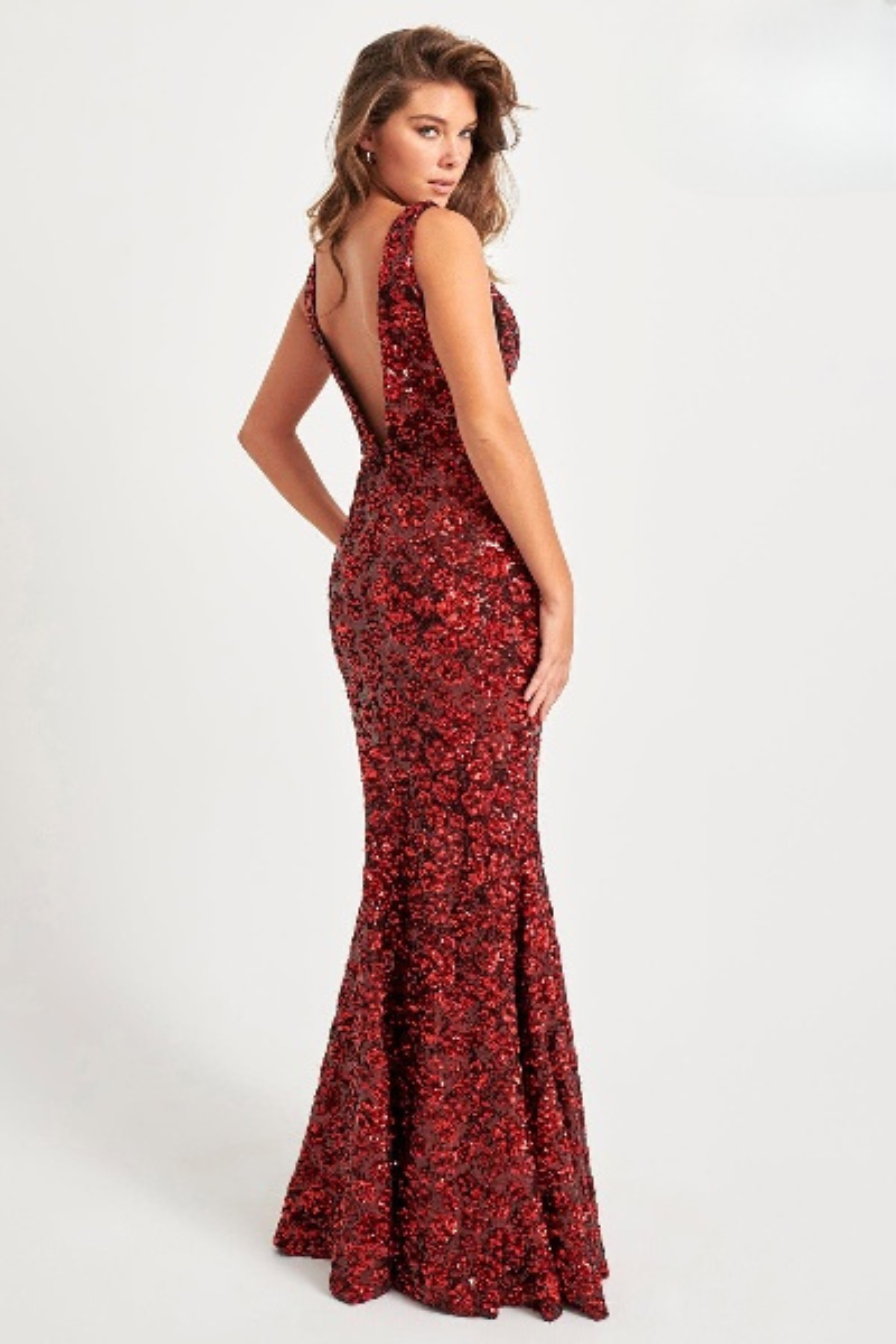 Prom Dresses Sequin Long Formal Floral Pattern Evening Prom Dress Red Black