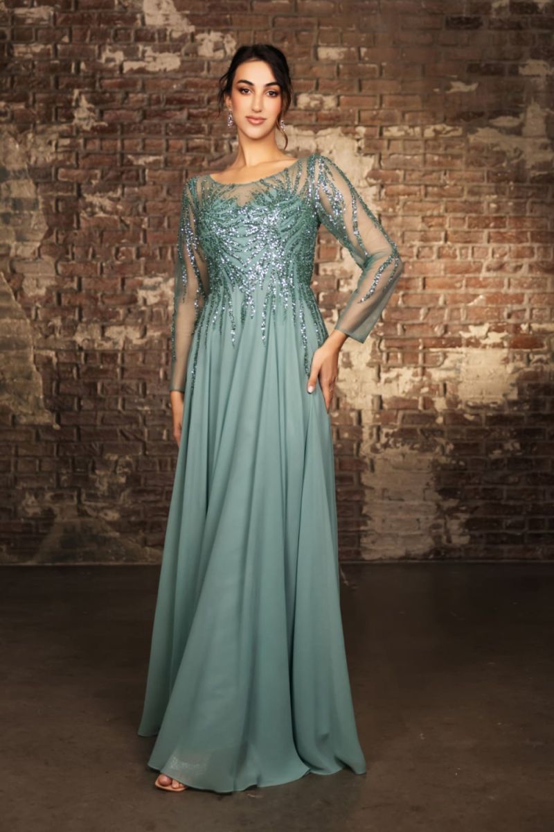 Illusion Floor-Length Chiffon Evening Gown A-Line May Queen 2161