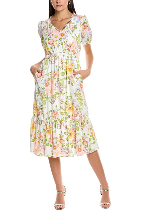Tahari ASL 2AM112 A Line Printed Midi Cocktail Dress